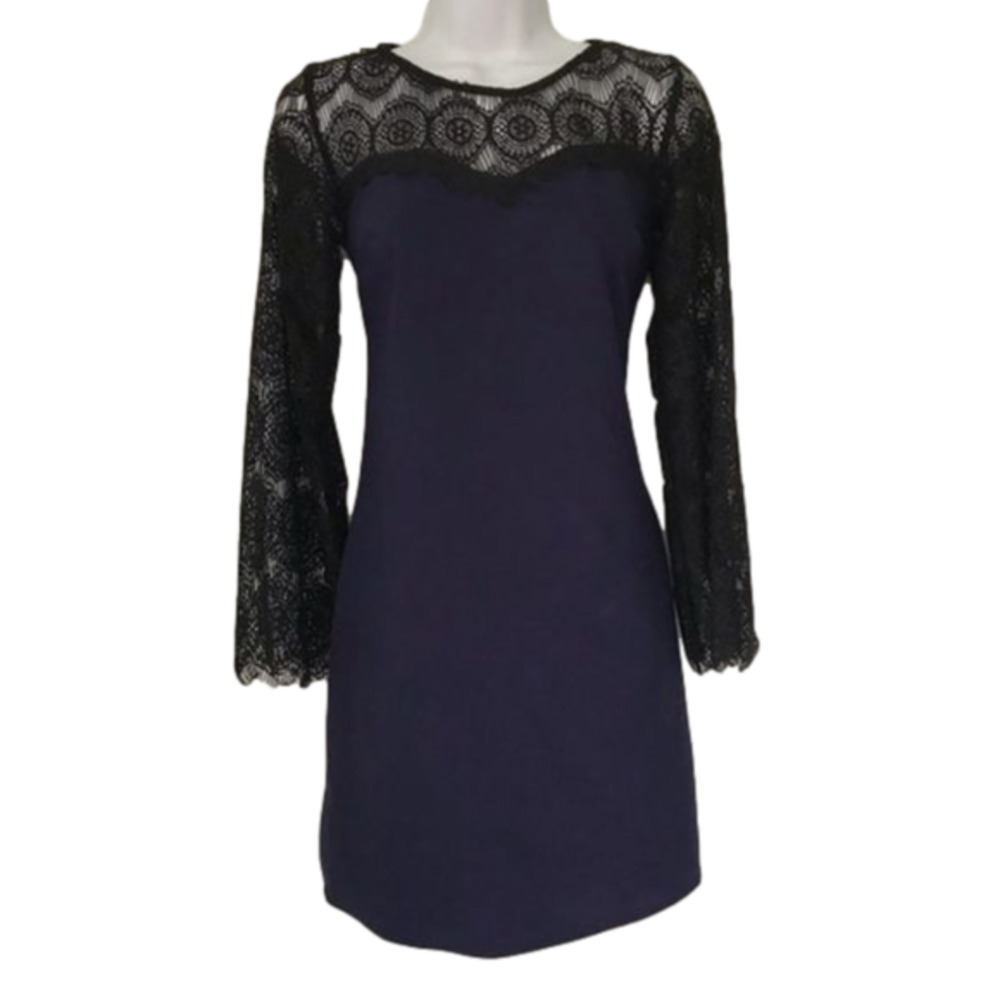 Xhilaration Blue Bodycon Dress with Black Lace Accent